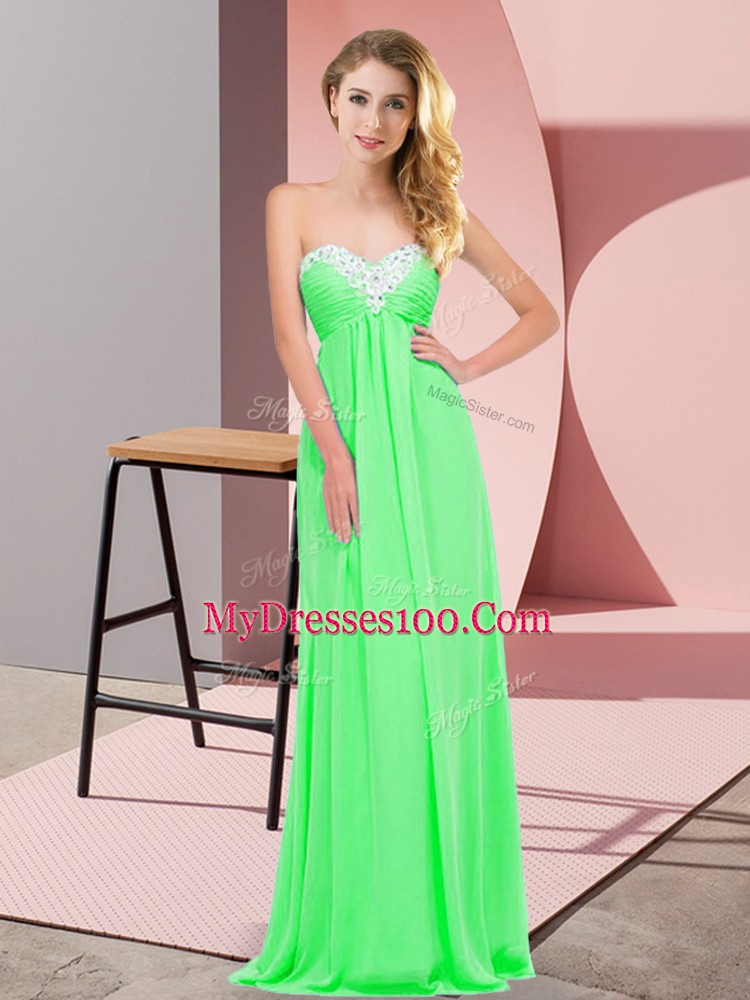 Glittering Floor Length Apple Green Homecoming Dress Chiffon Sleeveless Ruching