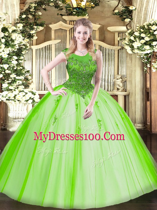 Floor Length Sweet 16 Quinceanera Dress Tulle Sleeveless Beading