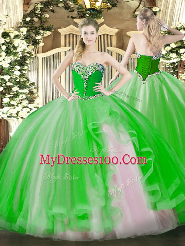 Sleeveless Beading and Ruffles Floor Length Quinceanera Dress
