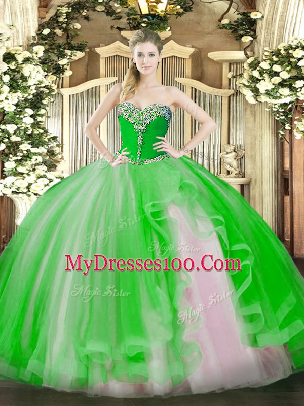 Sleeveless Beading and Ruffles Floor Length Quinceanera Dress
