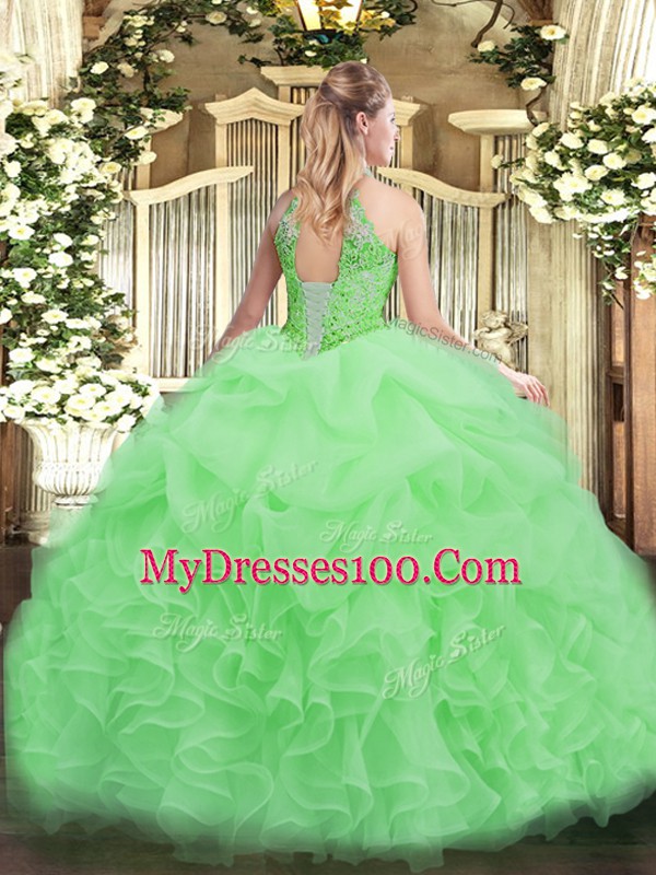Decent Lilac Ball Gowns Beading Vestidos de Quinceanera Lace Up Organza Sleeveless Floor Length