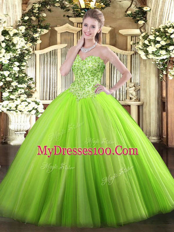 Lovely Sweetheart Sleeveless Ball Gown Prom Dress Floor Length Appliques Tulle