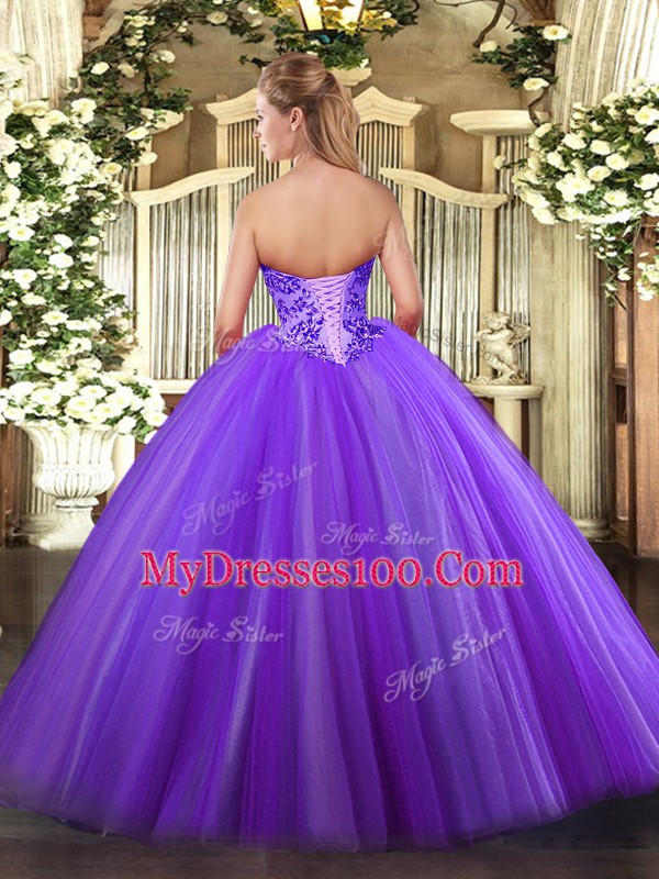 Lovely Sweetheart Sleeveless Ball Gown Prom Dress Floor Length Appliques Tulle