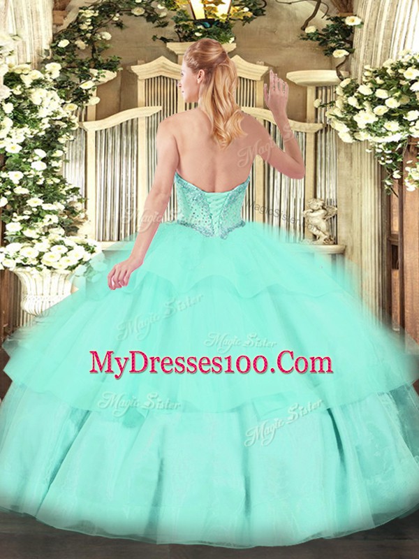 Deluxe Champagne Sweetheart Neckline Beading and Ruffled Layers Quinceanera Dresses Sleeveless Lace Up