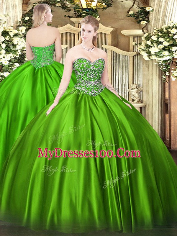 Flare Satin Sweetheart Sleeveless Lace Up Beading Sweet 16 Dress in