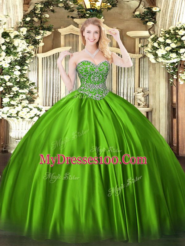 Flare Satin Sweetheart Sleeveless Lace Up Beading Sweet 16 Dress in