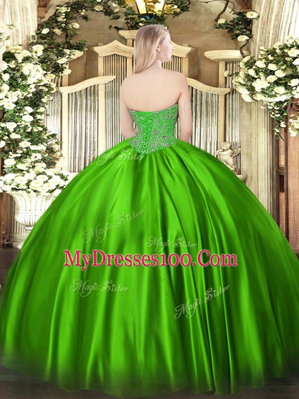 Flare Satin Sweetheart Sleeveless Lace Up Beading Sweet 16 Dress in