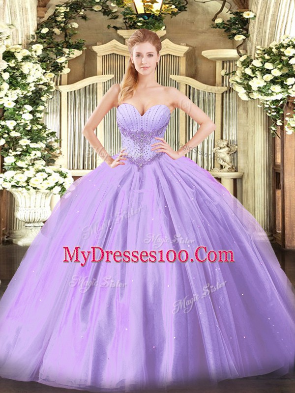 Sleeveless Beading Lace Up 15 Quinceanera Dress