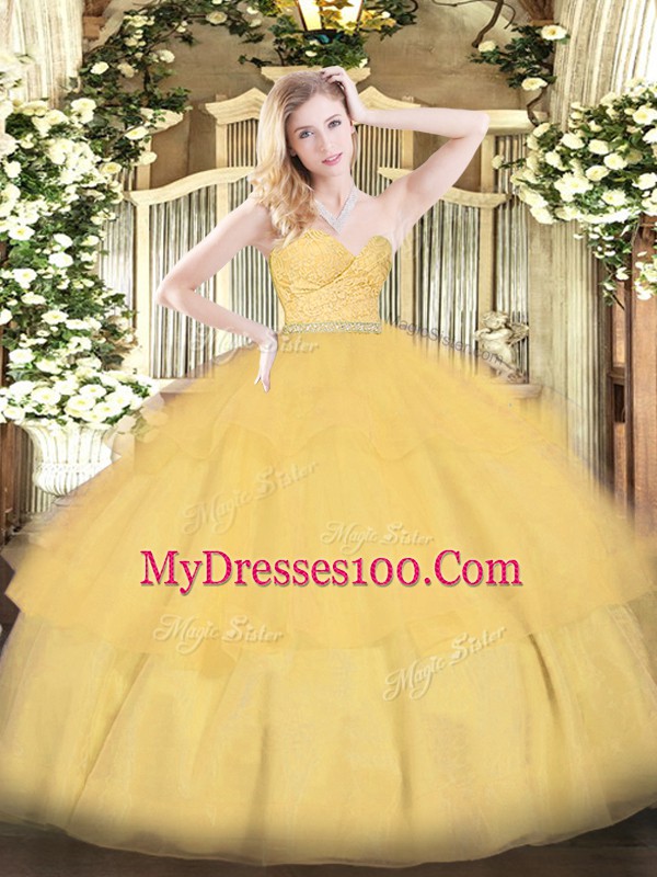 Glittering Floor Length Gold Sweet 16 Quinceanera Dress Sweetheart Sleeveless Zipper