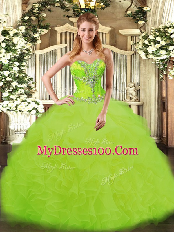Sweetheart Sleeveless Organza Sweet 16 Quinceanera Dress Beading and Ruffles Lace Up