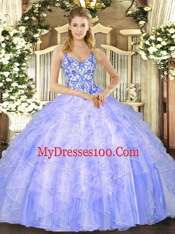 Exceptional Lavender Lace Up 15 Quinceanera Dress Beading and Ruffles Sleeveless Floor Length