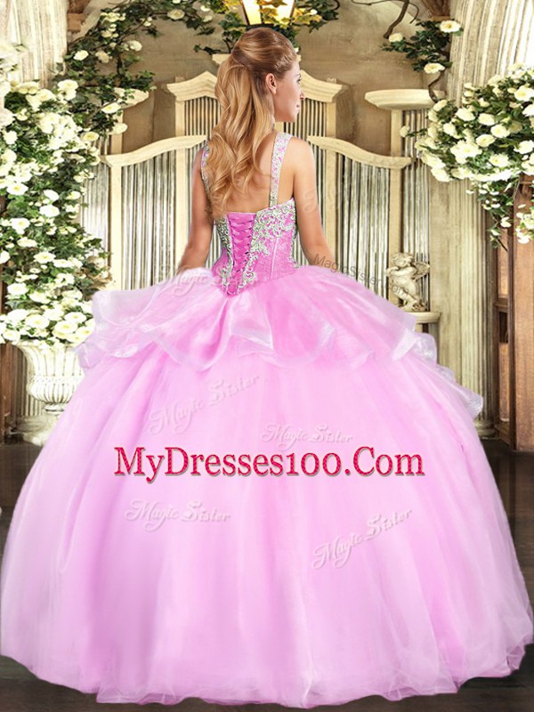 Custom Design Peach Sweet 16 Dresses Military Ball and Sweet 16 and Quinceanera with Beading Straps Sleeveless Lace Up