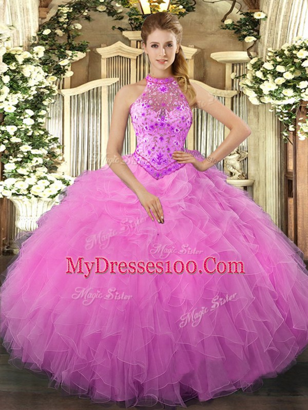 Romantic Organza Sleeveless Floor Length Quinceanera Dress and Beading and Ruffles