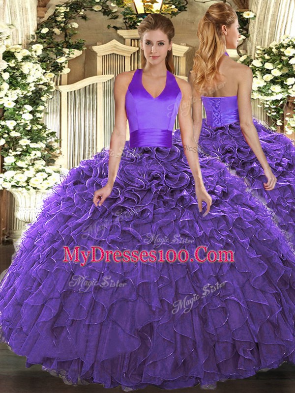 Sweet Organza Sleeveless Floor Length Quinceanera Dresses and Ruffles