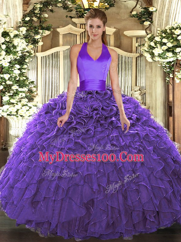 Sweet Organza Sleeveless Floor Length Quinceanera Dresses and Ruffles