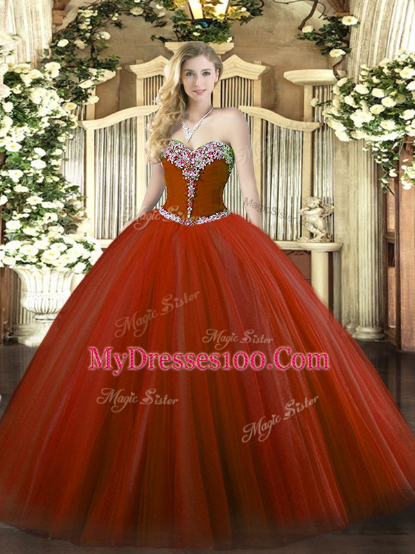 Sweetheart Sleeveless Tulle Sweet 16 Dresses Beading Lace Up