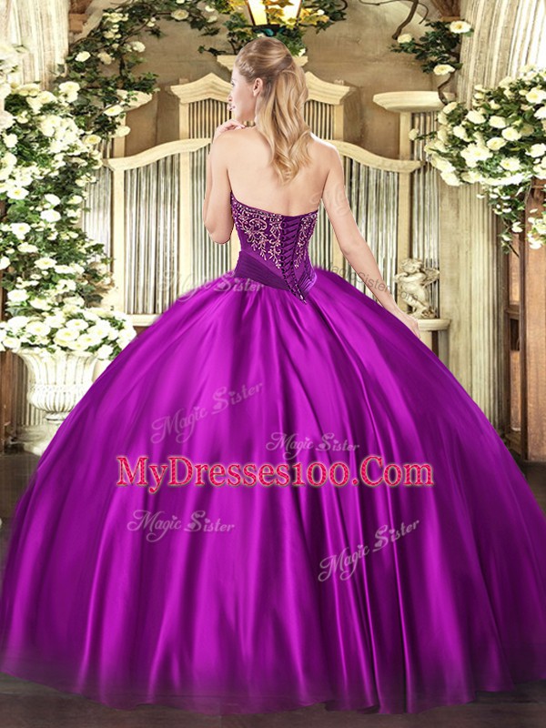 Best Selling Brown Sleeveless Satin Lace Up Quince Ball Gowns for Military Ball and Sweet 16 and Quinceanera