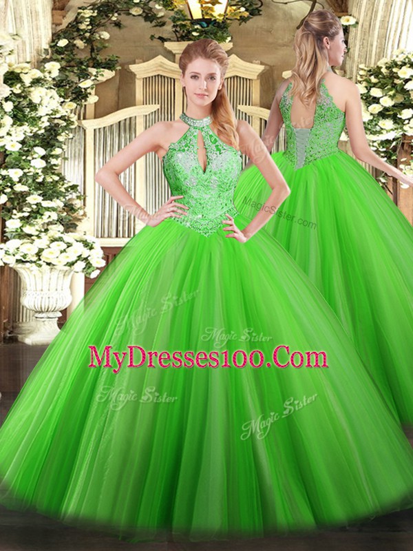 On Sale Tulle Sleeveless Floor Length Quinceanera Dress and Sequins