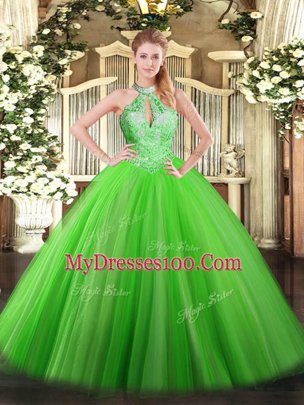 On Sale Tulle Sleeveless Floor Length Quinceanera Dress and Sequins