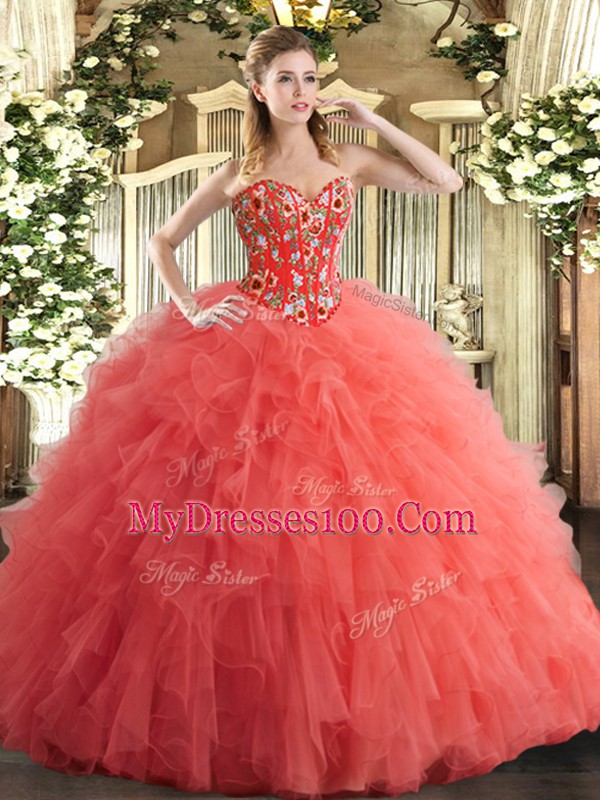 Charming Floor Length Watermelon Red Vestidos de Quinceanera Sweetheart Sleeveless Lace Up