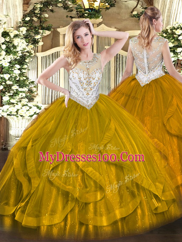 Floor Length Brown Vestidos de Quinceanera Scoop Sleeveless Zipper