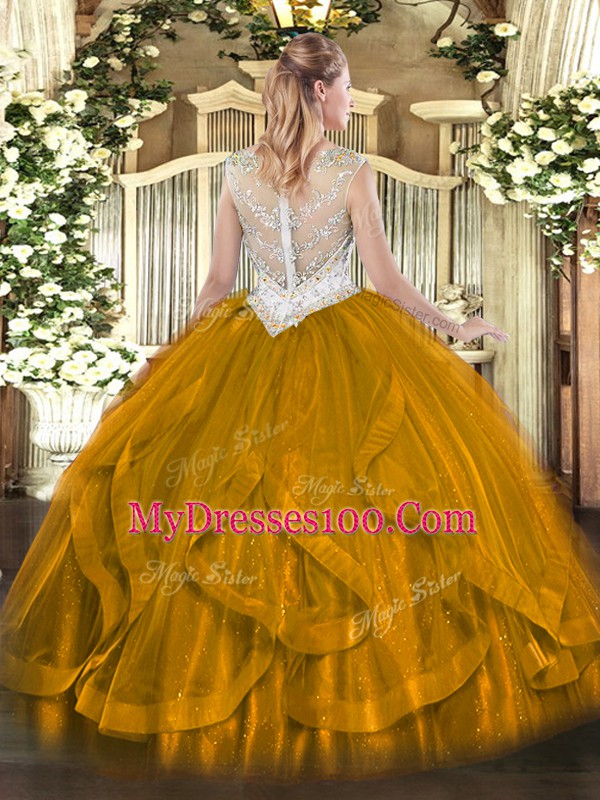 Floor Length Brown Vestidos de Quinceanera Scoop Sleeveless Zipper