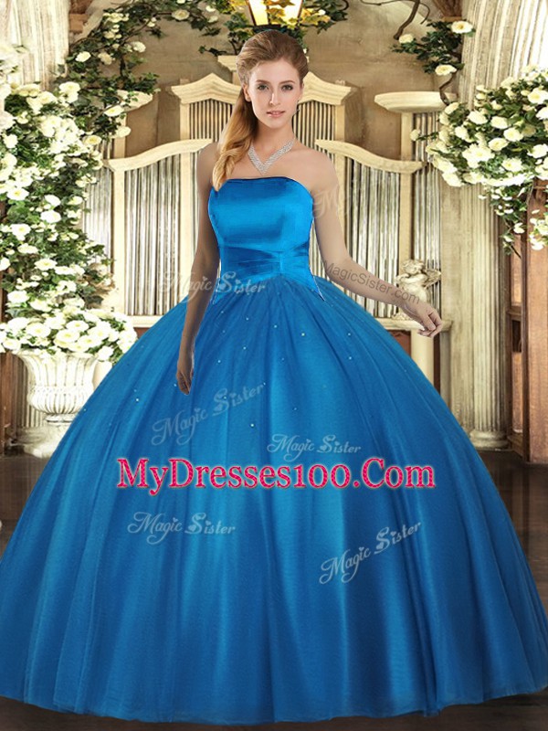 Traditional Sleeveless Floor Length Ruching Lace Up Sweet 16 Dresses with Baby Blue