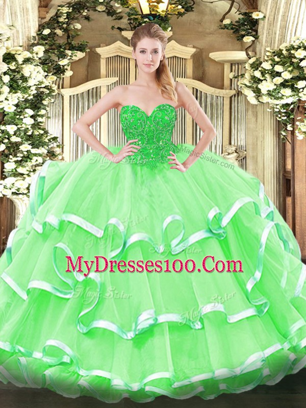 New Arrival Organza Sleeveless Floor Length Quinceanera Dresses and Lace