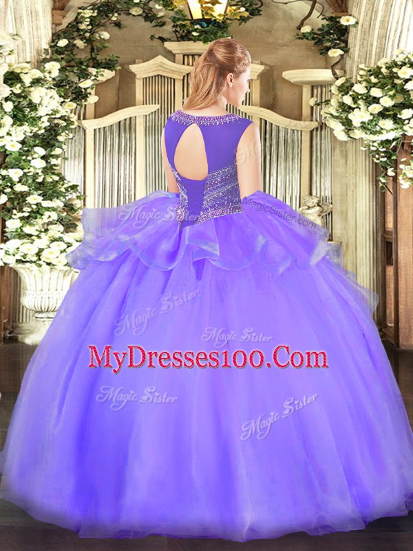 Sophisticated Light Yellow Lace Up Scoop Beading Sweet 16 Dress Organza Sleeveless