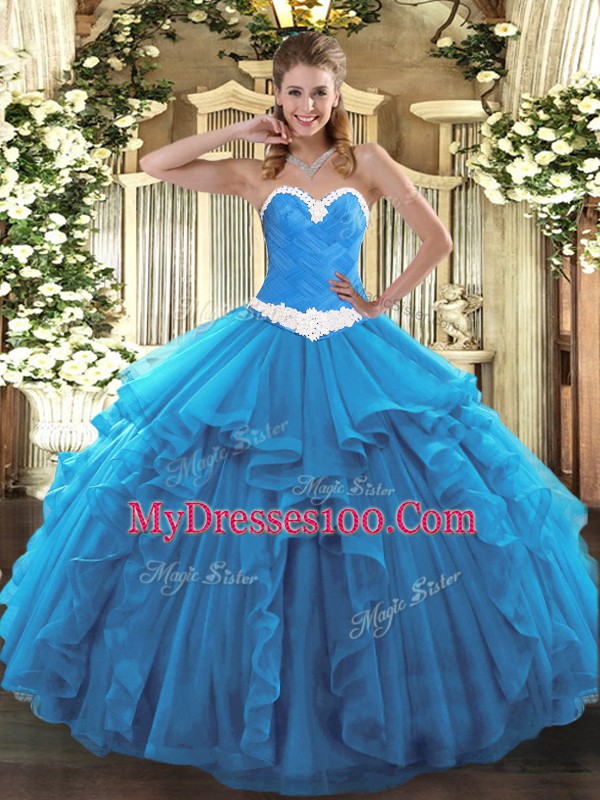Designer Baby Blue Sleeveless Organza Lace Up Sweet 16 Quinceanera Dress for Military Ball and Sweet 16 and Quinceanera