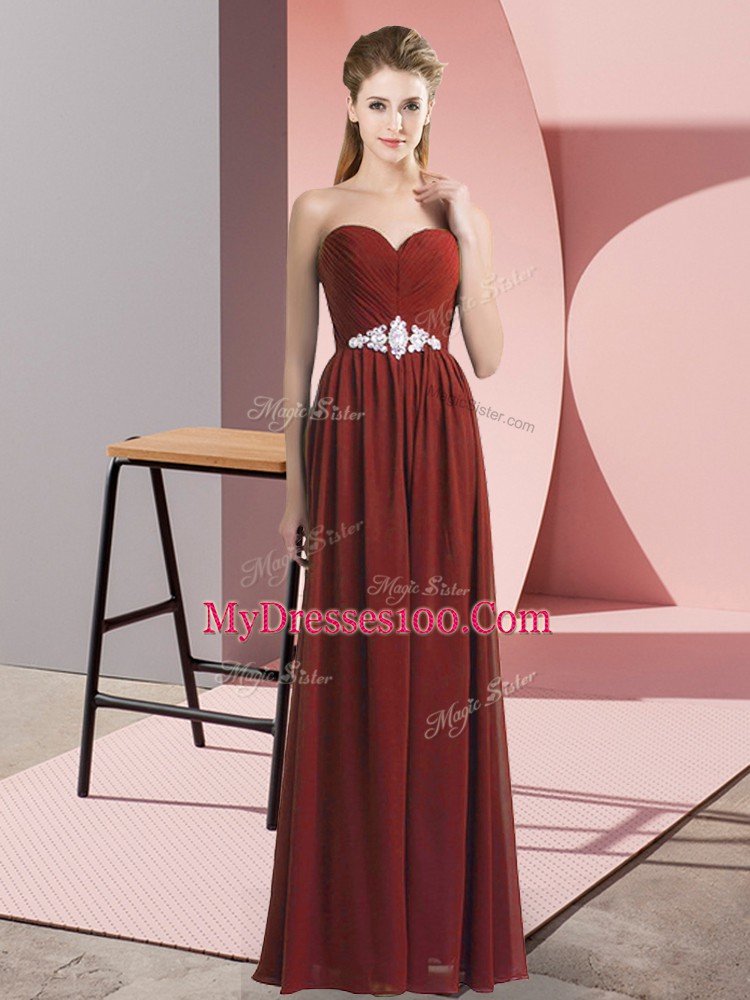 Floor Length Rust Red Sweetheart Sleeveless Lace Up