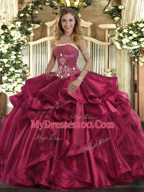 Sleeveless Beading and Ruffles Lace Up Quinceanera Gown