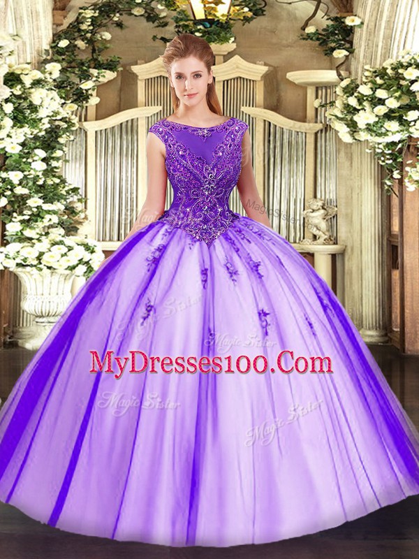 Floor Length Ball Gowns Sleeveless Purple Quinceanera Gown Zipper