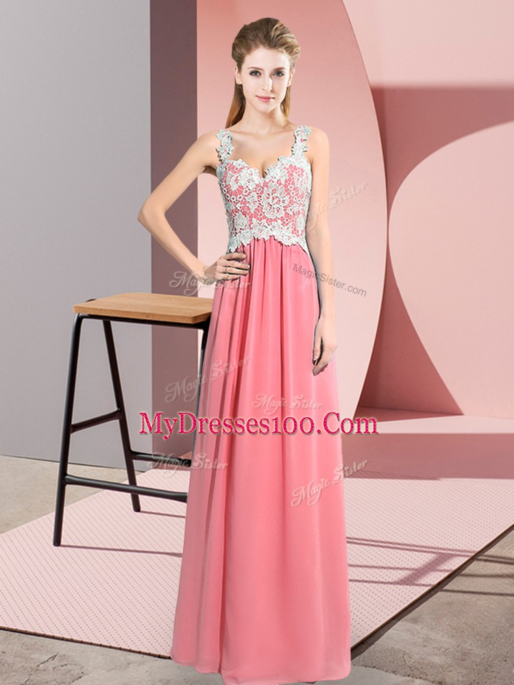 V-neck Sleeveless Chiffon Homecoming Dress Lace Zipper