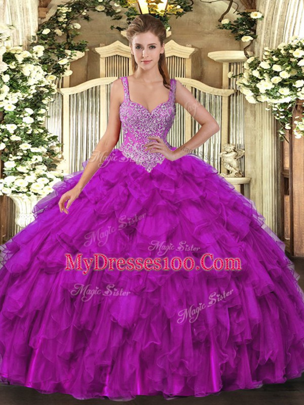 Straps Sleeveless Lace Up Vestidos de Quinceanera Purple Organza