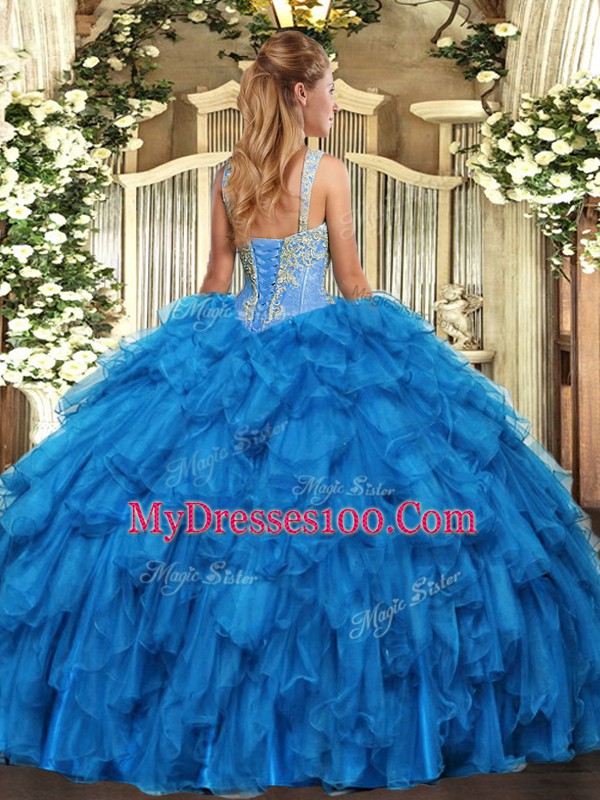 Straps Sleeveless Lace Up Vestidos de Quinceanera Purple Organza
