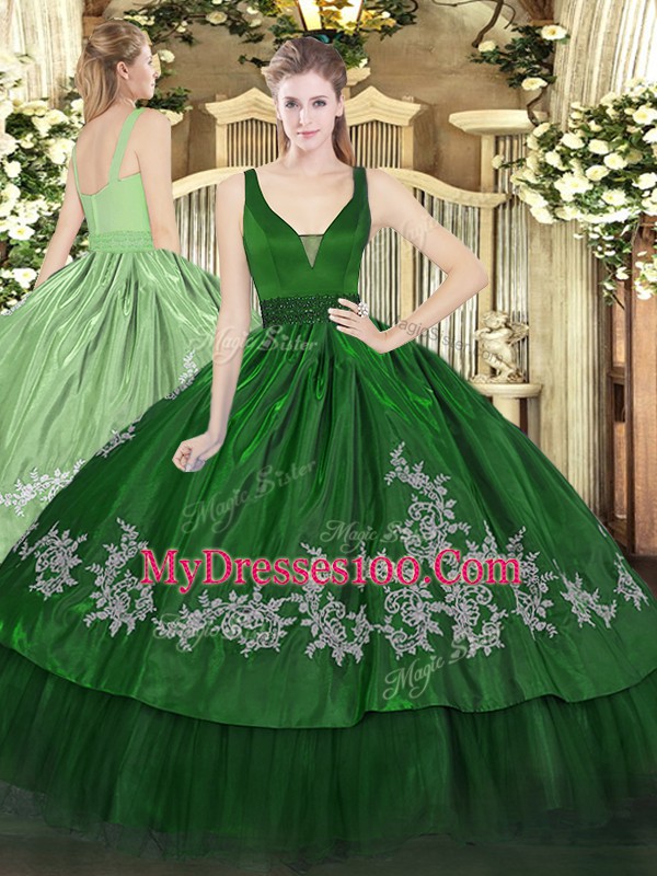 Organza and Taffeta Sleeveless Floor Length Sweet 16 Quinceanera Dress and Beading and Embroidery