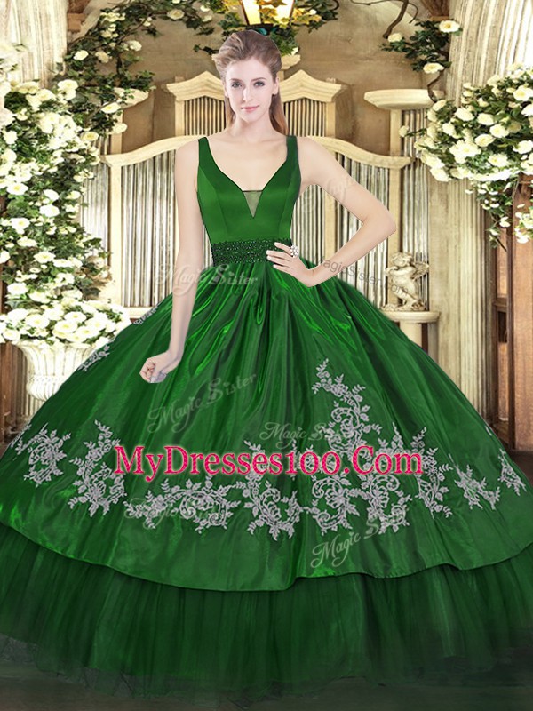 Organza and Taffeta Sleeveless Floor Length Sweet 16 Quinceanera Dress and Beading and Embroidery