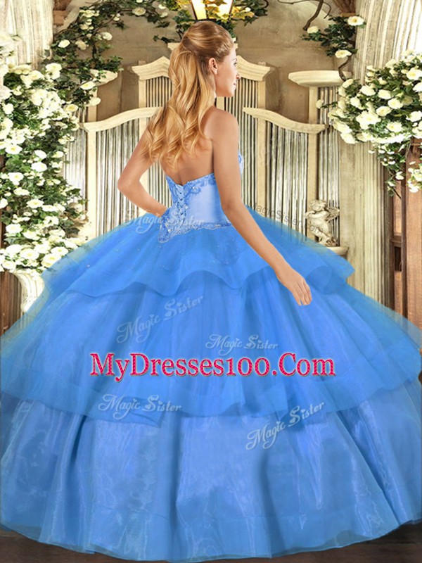 Exquisite Lilac Sleeveless Floor Length Beading and Ruffled Layers Lace Up Quinceanera Gown