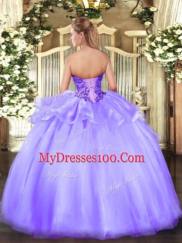 New Arrival Sleeveless Lace Up Floor Length Appliques Sweet 16 Quinceanera Dress