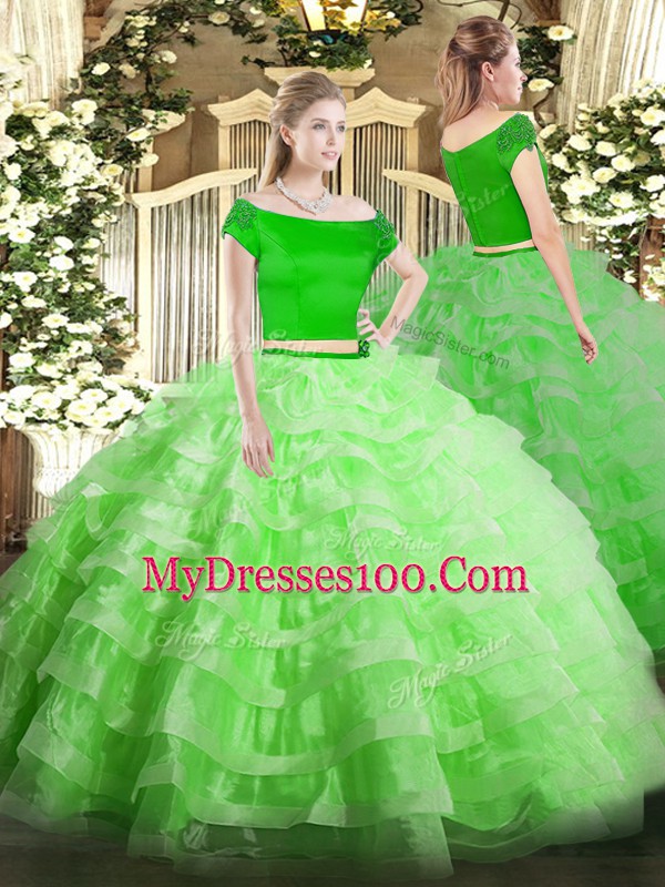 Elegant Short Sleeves Floor Length Appliques and Ruffled Layers Zipper Quinceanera Dress