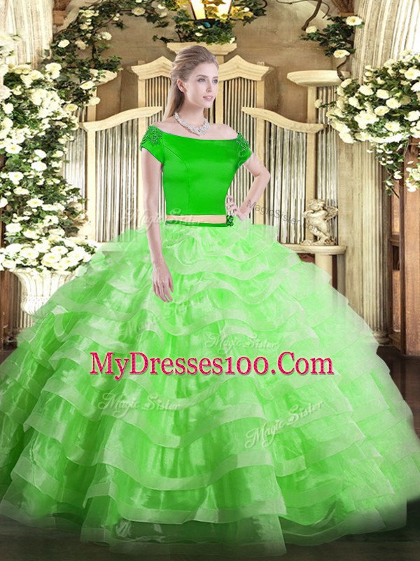 Elegant Short Sleeves Floor Length Appliques and Ruffled Layers Zipper Quinceanera Dress