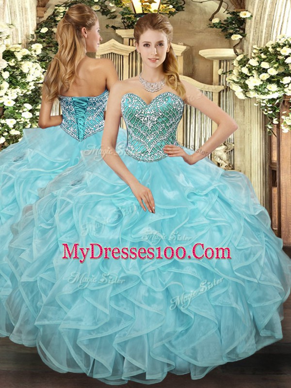Sleeveless Beading and Ruffled Layers Lace Up Vestidos de Quinceanera