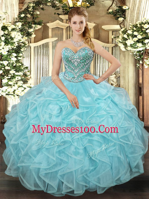 Sleeveless Beading and Ruffled Layers Lace Up Vestidos de Quinceanera