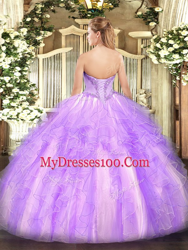 Aqua Blue Lace Up Quinceanera Dresses Beading and Ruffles Sleeveless Floor Length