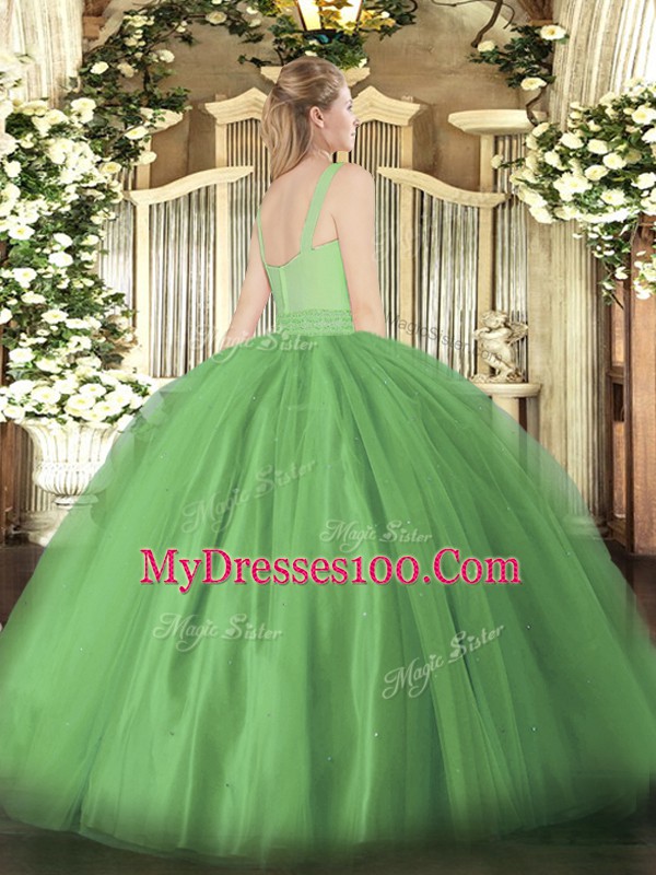 Tulle Sleeveless Floor Length Sweet 16 Dress and Beading