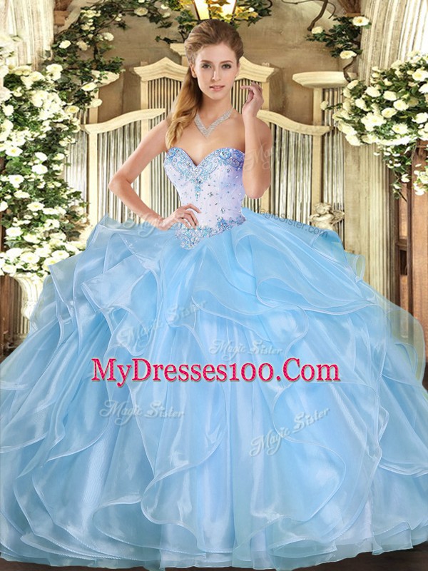 Floor Length Aqua Blue Quinceanera Dress Sweetheart Sleeveless Lace Up
