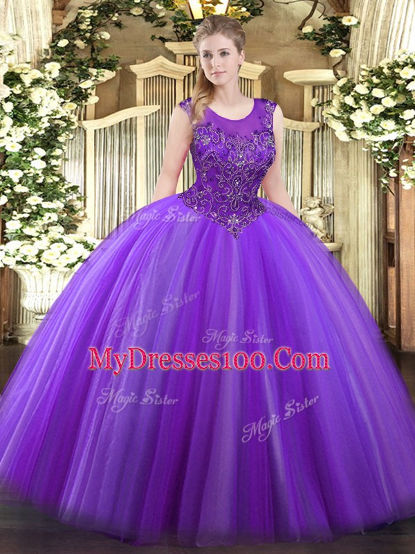 Fine Floor Length Ball Gowns Sleeveless Eggplant Purple Sweet 16 Dress Zipper