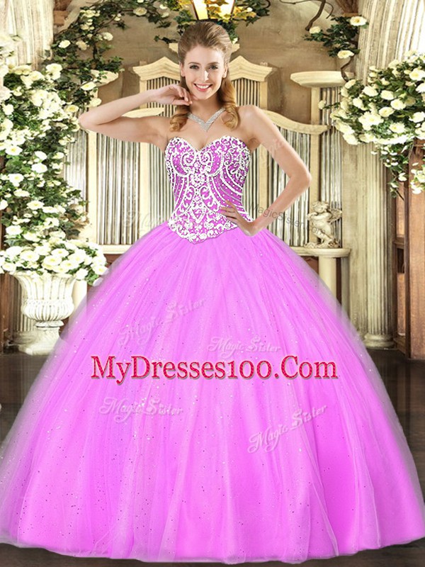 Floor Length Lilac 15 Quinceanera Dress Sweetheart Sleeveless Lace Up