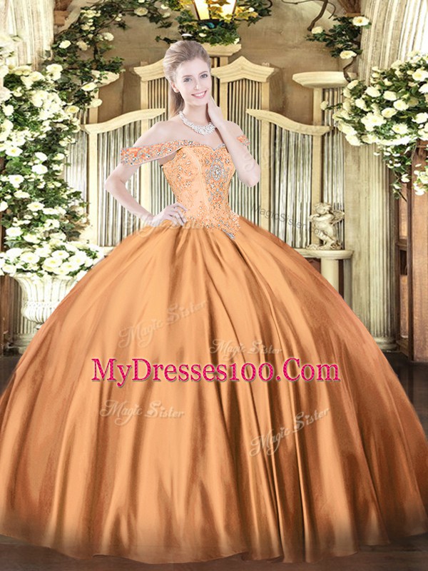 Rust Red Off The Shoulder Neckline Beading Sweet 16 Dresses Sleeveless Lace Up